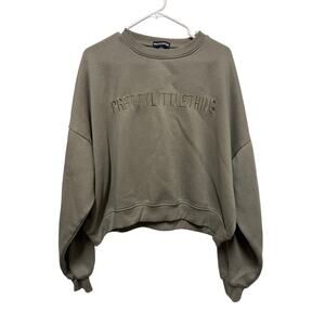 PRETTYLITTLETHING Olive Green Cropped oversized Crewneck sweatshirt Size Small